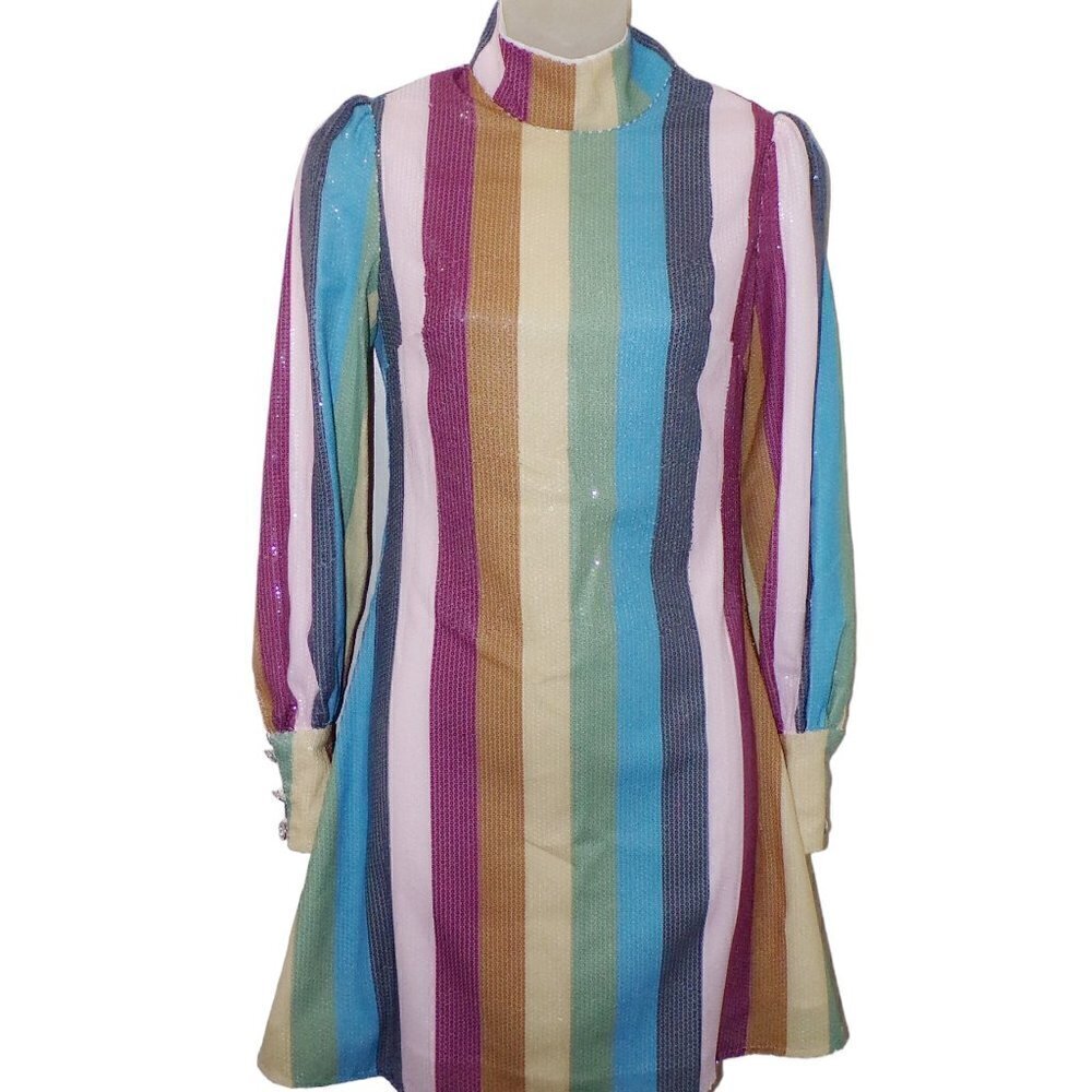 Olivia Rubin NWT $450 Melissa‎ Winter Stripe Sequined Dress Size 0-US